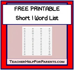 FREE PRINTABLE Short I Word List - From TeacherHelpForParents.com