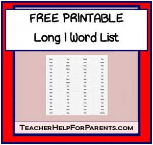 FREE PRINTABLE Long I Word List - From TeacherHelpForParents.com