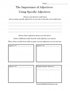 The Importance Of Adjectives - Using Specific Adjectives FREE PRINTABLE