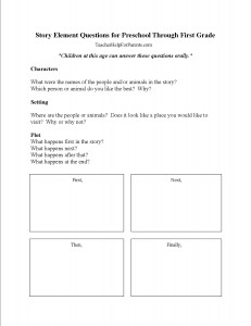 Story Element Questions For Preschool Through First Grade