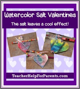 Watercolor Salt Valentines For Your Child's Class Party- The salt leaves a cool effect! From TeacherHelpForParents.com