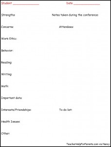 FREE Printable Parent - Teacher Conference Planning Paper